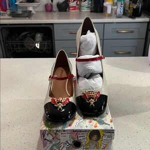 Jeffery Campbell Cream, Black & Red Mary Jane Heels